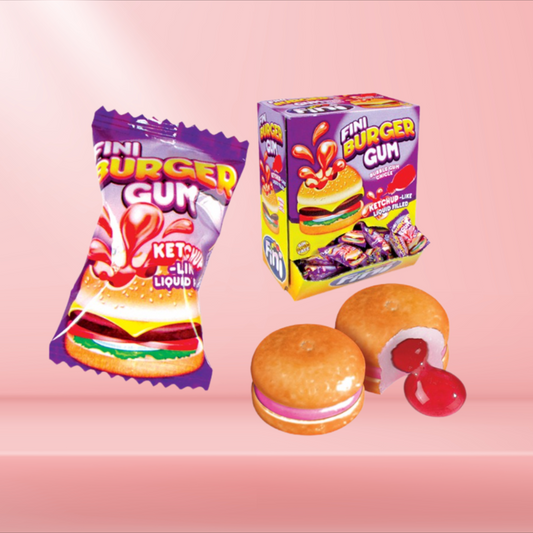 Fini Burger – Chewing-gum surprise au cœur liquide acidulé